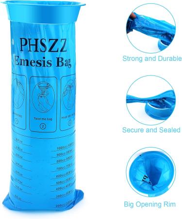 15 Pack Disposable Vomit Bags - Leak Resistant Barf Bags - 1000ml Medical Grade - Motion Sickness Bags for Travel - Blue Portable Emesis Bags - Buy Online on GoSupps.com