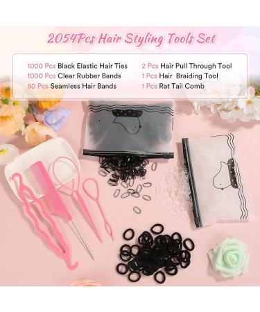 2054Pcs Clear and Black Hair Rubber Bands Set with Seamless Ties and Styling Accessories - Buy Online on GoSupps.com