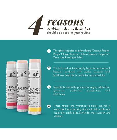 Artnaturals Lip Balm Set - Moisturizing 6 Pack (0.15 oz Each) for Soft, Supple Lips - Buy Online on GoSupps.com