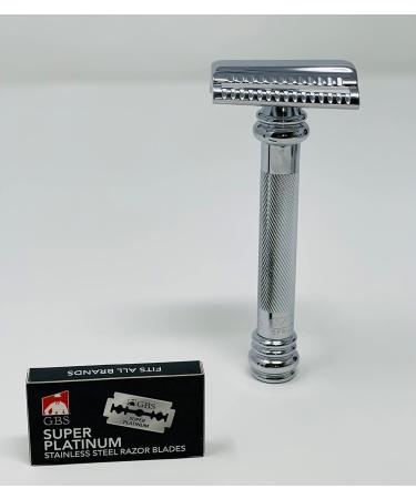 G.B.S Slant Safety Razor Shaving Set | Chrome Stubble Remover Brush & Stand - Classic Shave + 10 Blades - Buy Online on GoSupps.com