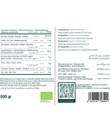 Turmeric powder Organic BIO Turmeric PowderSamskara food for thought 500 gr - Buy Online on GoSupps.com