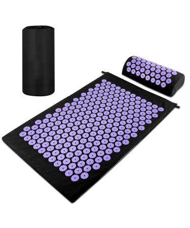 Magrimaxio Acupressureatta with pillow acupuncture mat spiked mat acupuncture mat with a carrying bag nail mat set for relaxation for massage pain relief compression meditation (violet)
