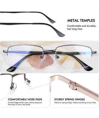 4 Pack Blue Light Blocking Reading Glasses for Men | Half Rim Metal Readers with Spring Hinge | Computer Eyeglasses in Black Gray Brown Gold - 2.0x - Buy Online on GoSupps.com