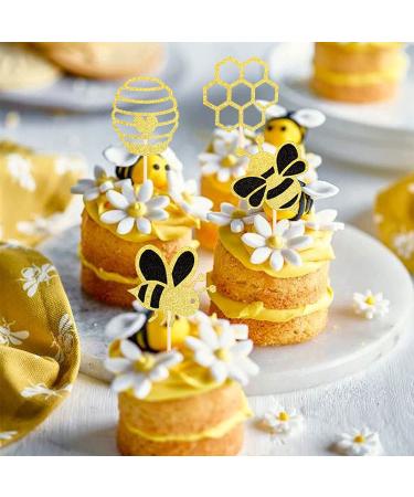 Bumble Bee Cupcake Toppers - 36 Glitter Bee Gender Reveal & Baby Shower Cake Decorations - Buy Online on GoSupps.com