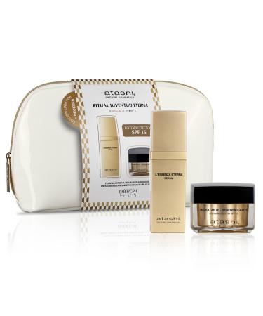 Atashi | Eternal Youth Ritual | L Essenza Eterna Anti-Aging Serum + Redensifying Moisturizing Cream SPF 15 + Free White Nail Polish Kit | Rejuvenates and Protects Your Skin | 30 ml + 50 ml