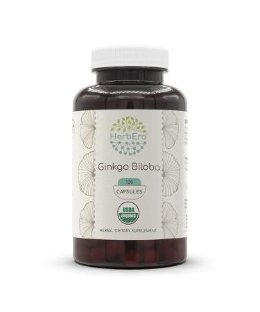 Ginkgo Biloba USDA Organic 120 Capsules | Natural Herbal Supplement | Certified Organic Vegetarian Capsules and Organic Ginkgo Biloba (Ginkgo biloba) Dried Leaf (120 Capsules) 120 Count (Pack of 1)