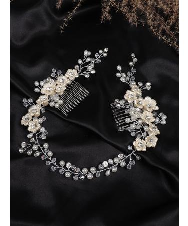 Deniferymakeup Flower Bride Wedding Hair Vine Comb Pearl Hair Accessories Crystal Hair Vine Bridal Headband Headpiece for Women and Girls - Buy Online on GoSupps.com