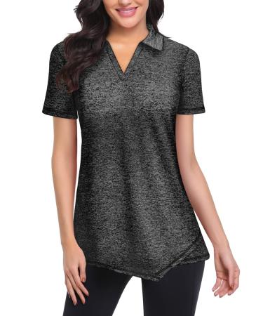 Viracy Womens V Neck Golf Polo Shirts Short Sleeve Quick Dry Workout Tops 3X-Large Dark Grey