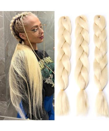 Blonde (613#) Braiding Hair Extensions Blonde Braid Crochet Twist Hair Synthetic High Temperature Fiber for Women 24 Inches 100g/bundle (3 Bundles/Pack,613#)