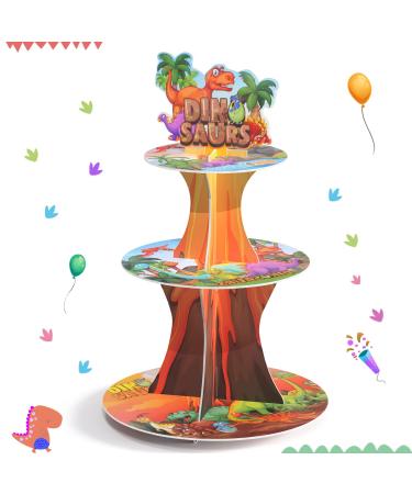 Dinosaur Cupcake Stand 3-Tier Party Decorations Dinosaur Themed Cupcake Stand Decoration Kids Boys Dinosaur Dessert Tower Dinosaur Jungle Themed Party Birthday Supplies
