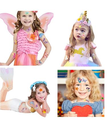 Konsait Glitter Temporary Tattoos for Kids - Mermaid, Unicorn, Butterfly Designs (80pcs) | Perfect for Girls Birthday Party Favors and Goodie Bags - Buy Online on GoSupps.com