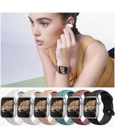 6 Pack Leopard Engraved Apple Watch Bands - Waterproof Cheetah Sport Silicone Wristbands for Women - Compatible with iWatch Series 8 7 6 5 4 3 2 SE - Starlight-38 A - Black/Pink Sand/Pine Green/Starlight/Smoke Violet/White - Buy Online on GoSupps.com