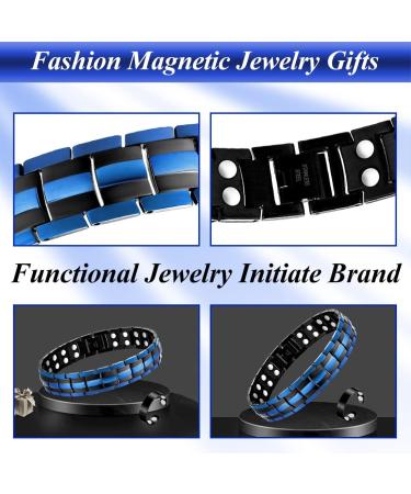 Vicmag Men Magnetic Bracelet: Titanium Steel Double Row 3500 Gauss Wristband (Blue) - Adjustable with Gift Box - Buy Online on GoSupps.com