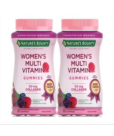 Nature's Bounty Optimal Solutions Women's Multivitamin Multivitamin Gummies for Immune Support Cellular Energy Support Bone Health Raspberry Flavor 80 Ct (2 Pack)