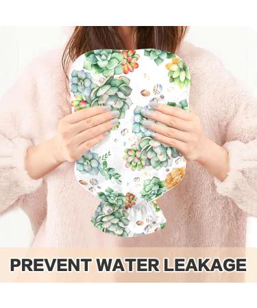 NAANLE 2L Hot Water Bottle with Cover - Watercolor Succulents Design for Menstrual Cramps Pain Relief Hand & Foot Therapy - Heat & Cold Pack - Buy Online on GoSupps.com