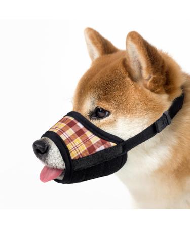 Muzzle for dogs muzzle made of soft nylon with motif anti-bite anti-barking anti-taps for small medium and large dogs (L plaid) l Pladid