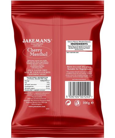 Jakemans Cherry Flavour 100g Bags - Pack of 10 - Soothing menthol sweets - Suitable for vegetarians - Buy Online on GoSupps.com