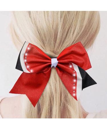 Glitter Red Cheer Bows - Set of 8 Large Shiny Rhinestone Black Hair Bows for Girls - Ideal for Cheerleaders, Softball, and Sports - Handmade Ponytail Holders - Buy Online on GoSupps.com
