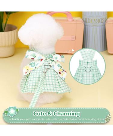 ABRRLO Cute Plaid Dog Dress Harness Leash Set for Small Medium Dog Cats Girl Green Summer Pet Clothes Bowknot Puppy Princess Dresses Holiday Party Costume Outfits Chihuahua Yorkie Clothing(Green M) Medium Green - Buy Online on GoSupps.com