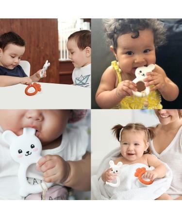PAPACHOO Teething Toys 2 Pack - Bunny Carrot Silicone Infant Teether Set | BPA Free Baby Soothing Toy for Teething Relief - Buy Online on GoSupps.com