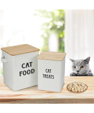 Pet Food and Treats Containers Set with Scoop | Beige Powder-Coated Carbon Steel | Tight Fitting Wood Lids | Storage Canister Tins for Cats or Dogs - Buy Online on GoSupps.com