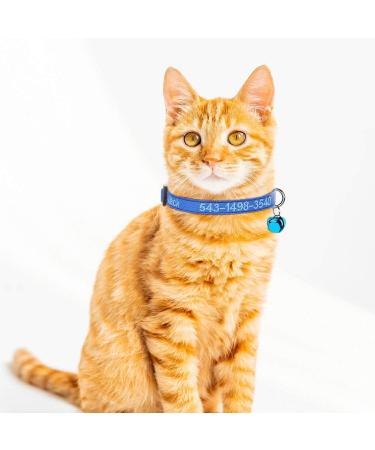 Personalized Cat Neck Bands with Bell - Custom Safety Buckle & Embroidered ID Name (Blue) | International Shipping Available - Buy Online on GoSupps.com