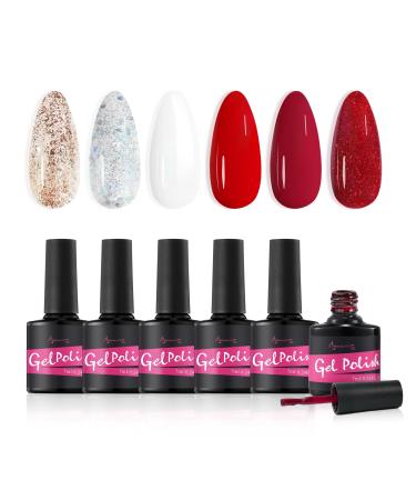 Beauty7 UV Nail Polish Set 6 Colours 7 ml Manicure Gift for Beginners Nail Art Salon DIY Gel Polish Shellac Nail Polish UV Gel Set for Nail Design Ruby Rose