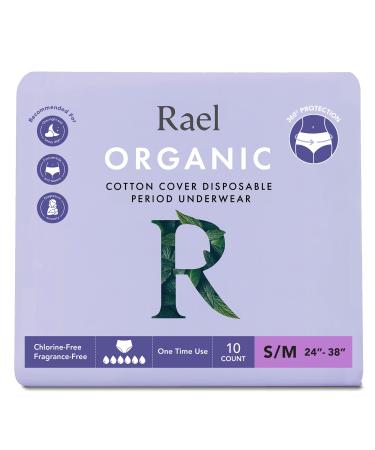 Rael Organic Cotton Cover Overnight Underwear - Panty Style Pad, Unscented, Disposable Period Underwear, Postpartum, Teen, Maximum Coverage (Size S-M, 10 Count) Overnight Panty Style 10 Count (Pack of 1)