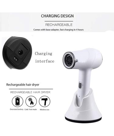 Cordless Portable Hair Dryer Hot & Cold Air Wireless Compact Rechargeable Lithium Battery Powered DC Motor Blow Dryer for Kids Travel White - Buy Online on GoSupps.com