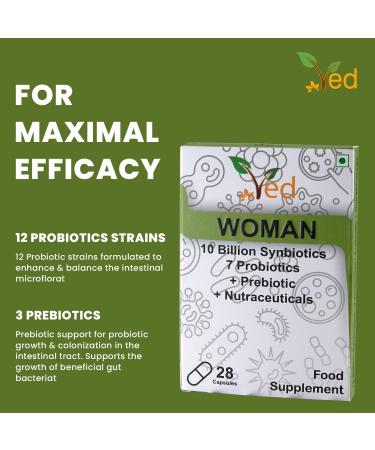 Ved Woman Complex Probiotics and Prebiotics Complex - 10 Billion CFU - 20 Live Bacterial Cultures - 28 Probiotic Complex Capsules for Woman- Lactobacillus crispatus Silicon Dioxide. - Buy Online on GoSupps.com