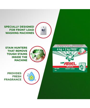 Ariel Matic Front Load Detergent Washing Powder - 4 kg with Free Detergent Powder - 2 kg - Buy Online on GoSupps.com