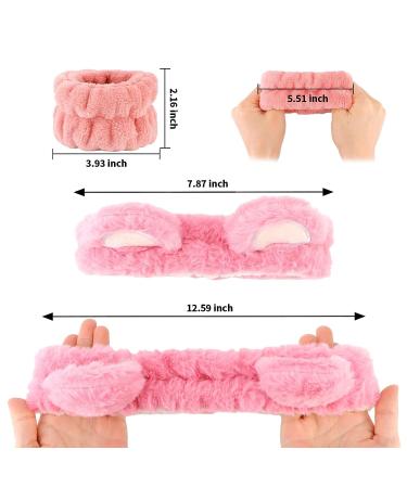 AMCAMI 6 Pcs Spa Headband and Wristband Set | Cute Bear Ears Design | Makeup and Skincare Headbands for Women | Pink Red - Buy Online on GoSupps.com