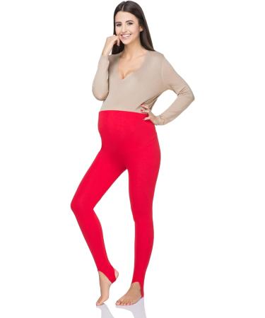FUTURO FASHION Women's Maternity Fleece Lined Leggings | Red | Over Bump Belly Support | High Waisted Stretchy Pants - Buy Online on GoSupps.com