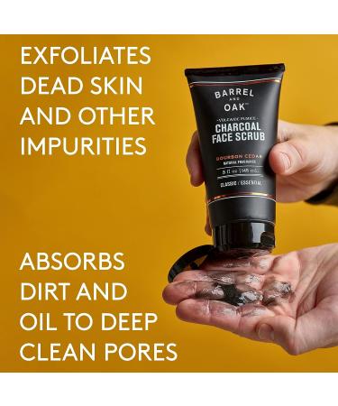 Barrel and Oak Charcoal Face Scrub with Volcanic Pumice - Men's Exfoliating Facial Cleanser for Dead Skin Removal, Oil Absorption, and Beard Growth Promotion - Vegan Bourbon Cedar 5 oz - Buy Online on GoSupps.com