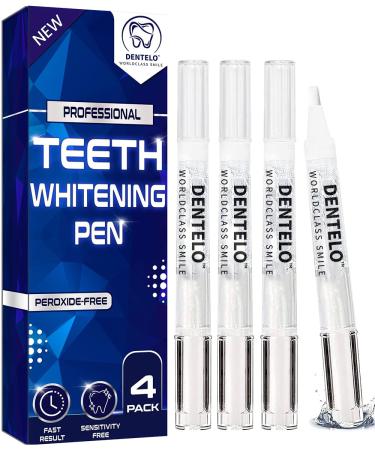 DENTELO Teeth Whitening Pen (4 Pens) - 30+ Uses Non-Sensitive - Removes Years of Stains - Safe for Enamel 100% Natural Formula Dentist Formulated Non-Toxic Easy to Use Travel-Friendly
