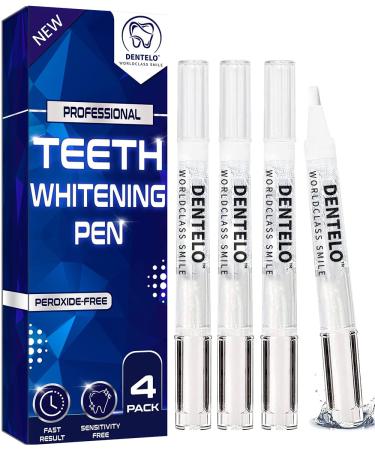 DENTELO Teeth Whitening Pen (4 Pens) - 30+ Uses Non-Sensitive - Removes Years of Stains - Safe for Enamel 100% Natural Formula Dentist Formulated Non-Toxic Easy to Use Travel-Friendly - Buy Online on GoSupps.com
