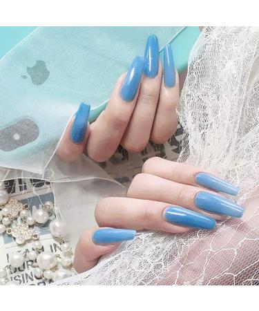 Buy Sethain Shiny Blue Ballerina False Nails - Long Coffin Press On Nails for Women & Girls | International Shipping Available - Buy Online on GoSupps.com