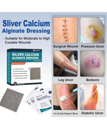 Ceeport Ag Silver Calcium Alginate Wound Dressing Pads 2 x 2 - Pack of 12 | Highly Absorbent & Non-Stick Gauze Pads for Wound Care - Buy Online on GoSupps.com