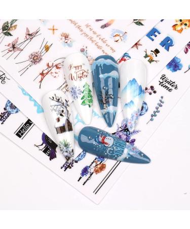 10 Sheets Christmas Nail Art Stickers Decals Self-Adhesive Kids Cute Bule White Pine Tree Reindeer Nail Supplies Nail Art Design Decoration Accessories - Buy Online on GoSupps.com