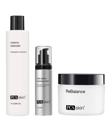 PCA SKIN Sensitive Skin Bundle - Day & Night Creamy Cleanser Ceramide Dual Action Redness Relief Face Serum & ReBalance Niacinamide Facial Moisturizer for Relieving Skin Prone to Redness