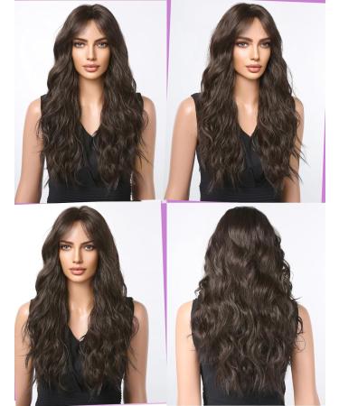 WOKESTAR Long Dark Brown Synthetic Hair Wig with Curtain Fringe for Women - Buy Online on GoSupps.com