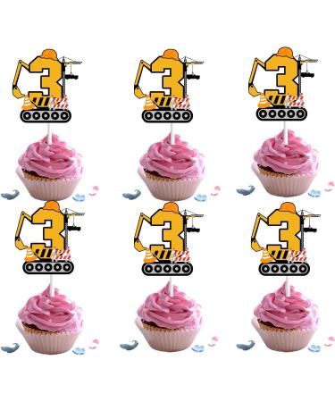 18pcs Construction Cupcake Toppers for Boys Girls 3rd Happy Birthday Construction Theme Party Supplies Yellow Number 3 Building Truck Excavator Cake Decorations - Buy Online on GoSupps.com