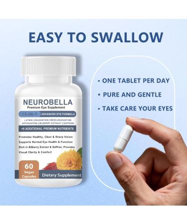 NEUROBELLA Premium Eye Supplement15 in 1 Advanced Eye Formula - with All 3 Carotenoids Lutein & Zeaxanthin Bilberry Extract and Saffron 60ct - Buy Online on GoSupps.com