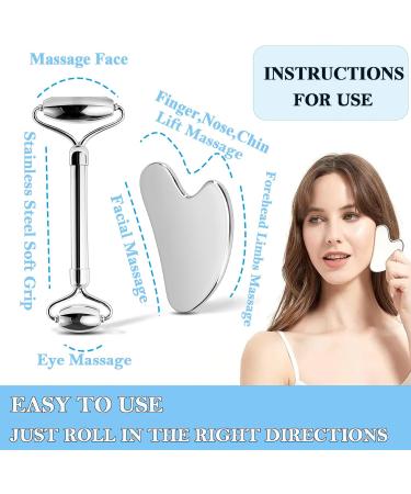 Buy Stainless Steel Facial Roller & Gua Sha Set - Premium Gua Sha Tools for Facial Tension Relief - Durable & Effective - Buy Online on GoSupps.com