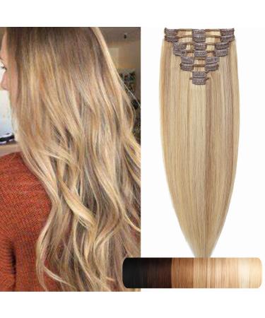 SEGO clip in extensions real hair 8 Party set hair extension hair part remy heat-resistant smooth honeyblond/light blond #18P613 20 "(50cm) -80 g