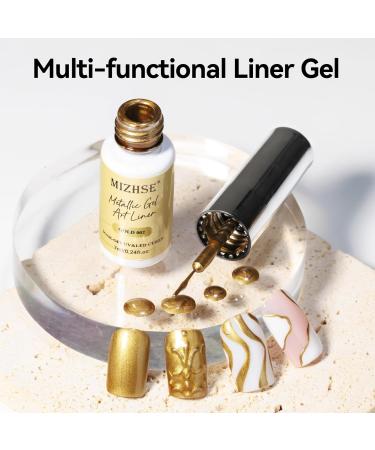 MIZHSE Metallic Gold Gel Liner for Nail Art | 3D Mirror Gel & Glossy Chrome Effect | Soak Off Manicure Set - Buy Online on GoSupps.com