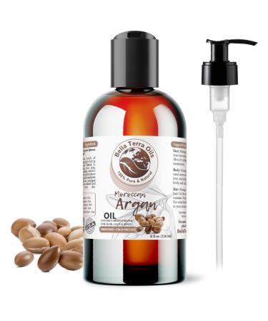 Bella Terra Oils - Argan Oil 8 oz - Pure Moroccan Elixir Enhances Shine in Hair Deeply Nourishes Skin 8 Fl Oz (Pack of 1)