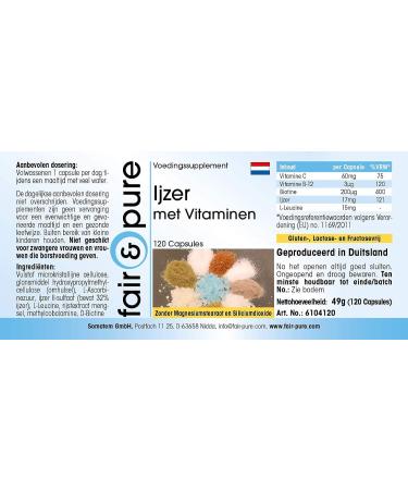 SoMatEm Fair & Pure Iron capsules with vitamin C biotin and vitamin B12 covers 100 of the daily iron requirement vegan without magnesium stearate 120 capsules - Buy Online on GoSupps.com