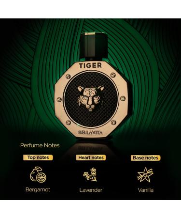 BellaVita Luxury TIGER Perfume for Men (3.38 Fl.oz) | Amber OUD Patchouli Bergamot Lavender & Agarwood | Premium Lasting Men's Fragrances | Eau de Parfum gift for Men | Woody & Smooth Mens Purfume - Buy Online on GoSupps.com