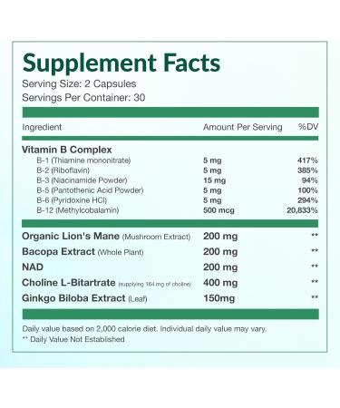 Daily Fix Wellness BrainMatters Nootropic Supplement with Bacopa Ginkgo Biloba Lion's Mane Mushroom B Complex NAD Choline for Memory Focus. - Buy Online on GoSupps.com